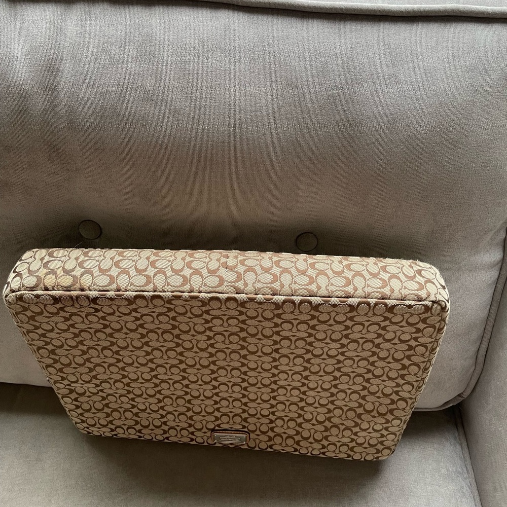 Coach Signature Jacquard Tan and Brown Computer Zip Sleeve Bag Clutch - Picture 3 of 6